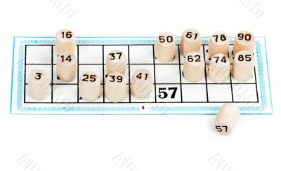 Wooden barrels lotto numbers on the card carton