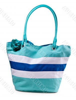 turquoise striped beach bag