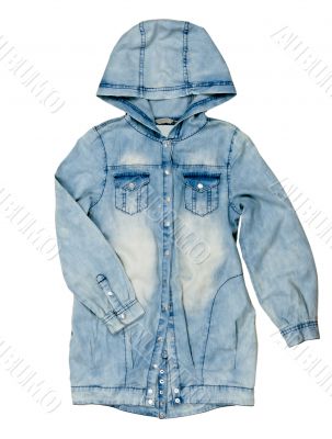 blue denim jacket with a hood