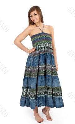 beautiful girl in jeans sarafan