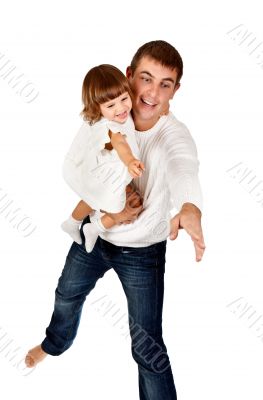 dad and daughter shown his hand in the studio