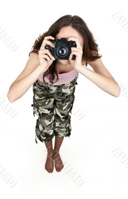 girl in khaki pants photographed