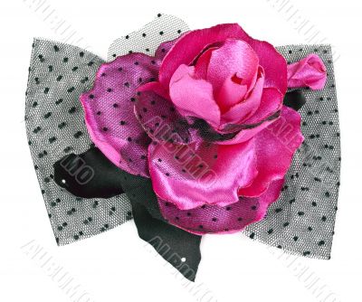 red and black fabric flower with crystals