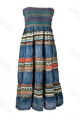 Women`s long denim dress with embroidery
