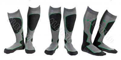 A collage of three pairs of gray ski socks