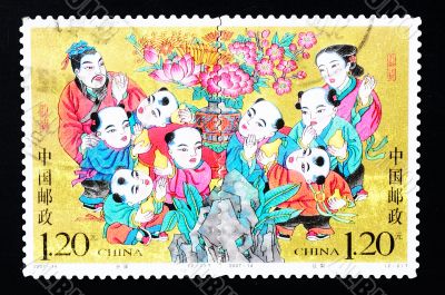 CHINA - CIRCA 2007: A Stamp printed in China shows a historic story of sharing pears, circa 2007