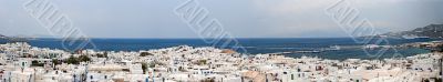 Panorama of Mykonos city and port