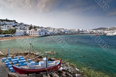 Mykonos view with taverna in front