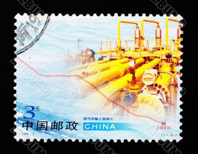 CHINA - CIRCA 2005: A Stamp printed in China shows West-East natural gas transmission project, circa 2005