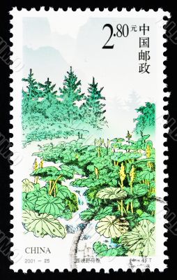 CHINA - CIRCA 2001: A Stamp printed in China shows the Wild lotus canyon, circa 2001