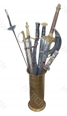 Assorted Swords in a Brass Stand