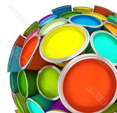 Banks of multicolored paint in sphere