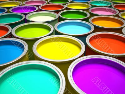Banks of multicolored paint 3D rendering Banks of multicolored paint 3D rendering