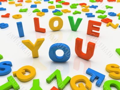 Colourful letters isolated on white background I love you