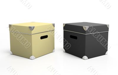Black and white cardboard boxes isolated on background