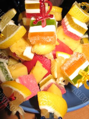 Multi-coloured dessert from fruit candy