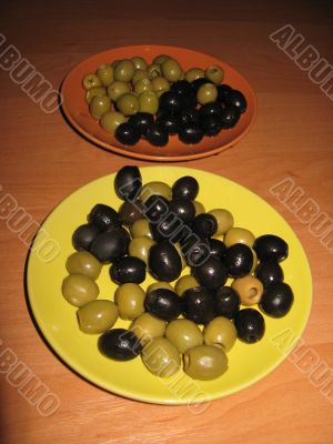 Black and green olives