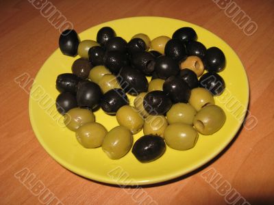 Black and green olives