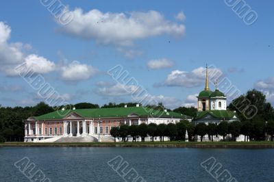 Kuskovo Estate. View of the ducal palace and palace church with 
