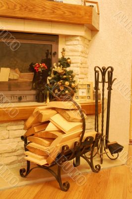 The fireplace in the farmhouse