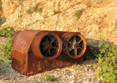  The old part of the ship`s engine