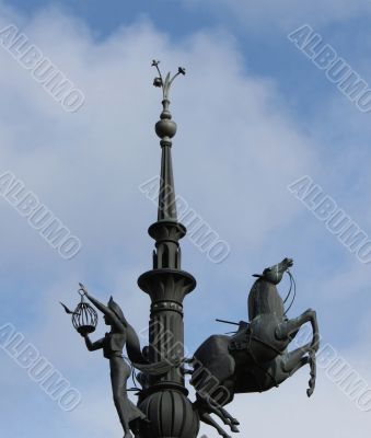 Composition - figure of the poet, pegasus and the muses