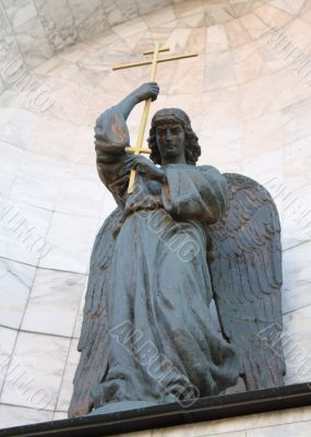 The statue of St. John the Warrior at the entrance of the Church