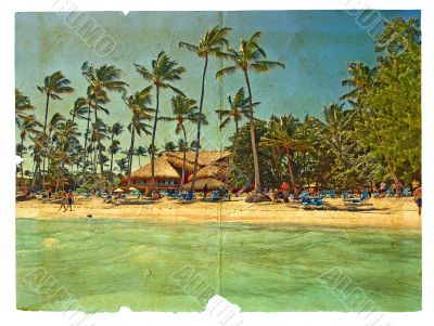 Rest on the beach. The postcard, in a stylized retro style. Isol