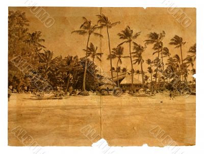 Rest on the beach. The postcard, in a stylized retro style. Isol