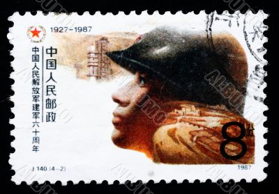 A stamp printed in China shows the 60th anniversary of Chinese army