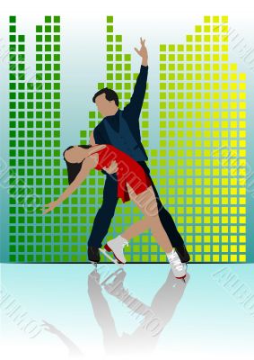 Figure skating colored silhouettes. Vector illustration