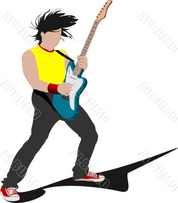 Guitar player isolated on the white background. Vector illustrat Guitar player isolated on the white background. Vector illustrat