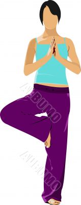 Woman practicing Yoga exercises. Vector Illustration of girl pos