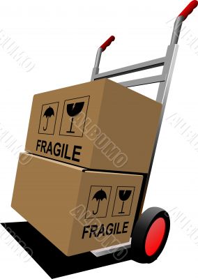 Boxes on hand pallet truck. Vector illustration