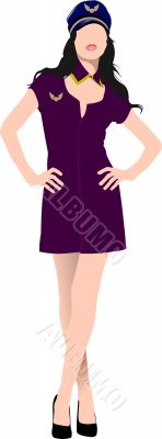 Air hostess isolated on white background. Stewardess. Vector ill Air hostess isolated on white background. Stewardess. Vector ill