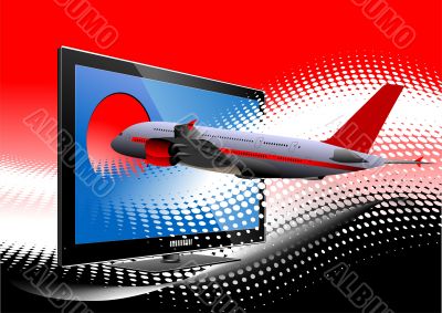 Blue dotted background with Flat computer monitor with passenger Blue dotted background with Flat computer monitor with passenger