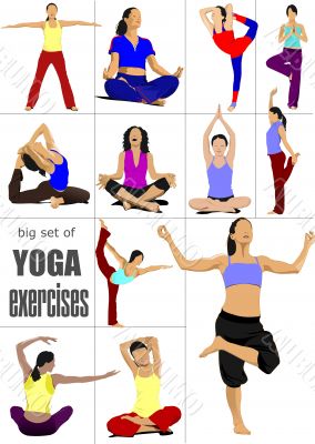 Big set of Yoga exercises - vector poster