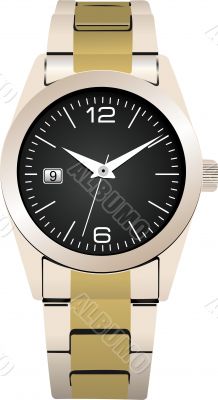 Vector illustration of classic steel wristwatch isolated on whit