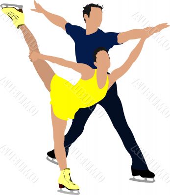 Couple Figure skating colored silhouettes. Vector illustration