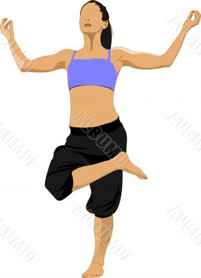 Woman practicing Yoga excercise. Vector Illustration of girl in 
