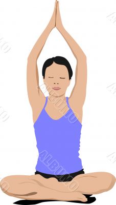 Woman practicing Yoga exercises. Vector Illustration of girl pos Woman practicing Yoga exercises. Vector Illustration of girl pos