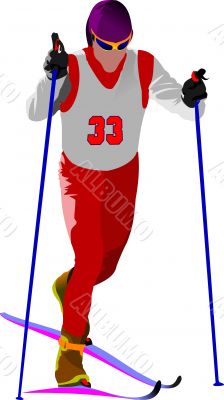 Ski runner colored silhouettes. Vector illustration