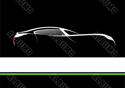 White silhouette of car on black background. Vector illustration