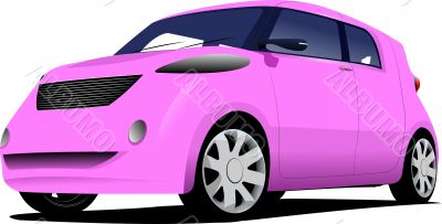 Pink  car sedan on the road. Vector illustration