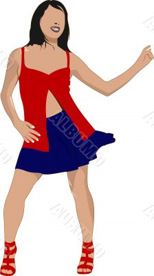 Vector illustration of a woman dancing on a white background