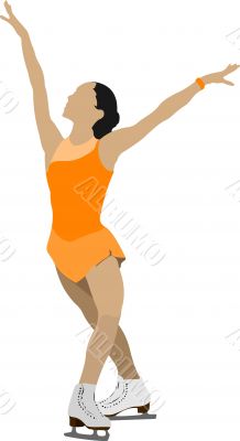 Woman Figure skating colored silhouette. Vector illustration