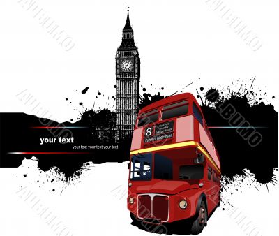 Grunge banner with London and bus images. Vector illustration