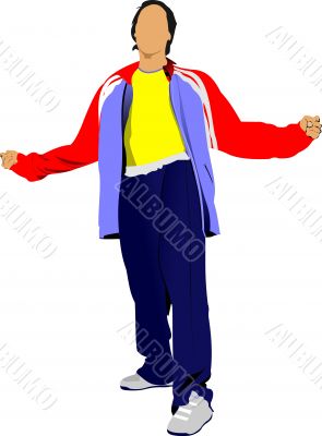 Young man in a tracksuit. Vector illustration on white backgroun