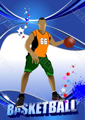 Basketball players poster. Colored Vector illustration for desig