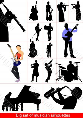 Big set of musicians silhouettes. Orcestra